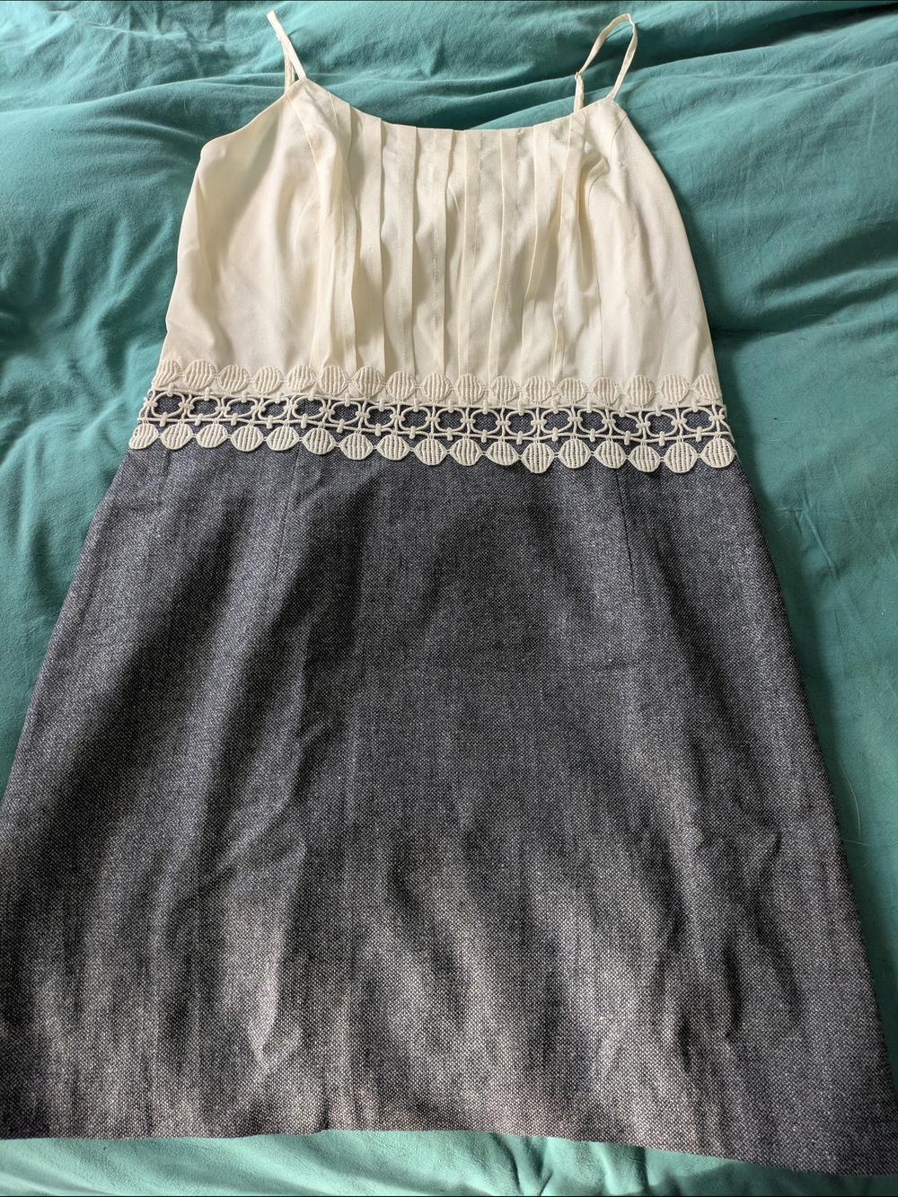 NWT Kensie Two-Tone Cream & Charcoal Mini Dress with Lace Trim And Tweed Size 14